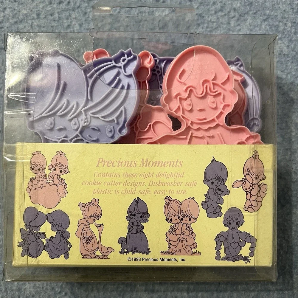 Set of 8 - PRECIOUS MOMENTS‎ 1993 Wilton Cookie Cutters Pink & Purple Plastic